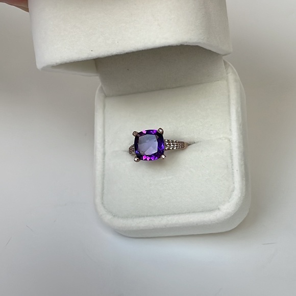 3 ct.Amethyst Cushion Cut Round Ring 6 1/2 - Picture 12 of 16